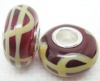 Bleek2sheek Murano Glass Ruby Red with Beige Stripe Beads (Set of 2) Fits Pandora