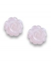 Coming up roses. These sweet rose stud earrings feature an intricate rose quartz (12 mm) design and a soft, scalloped silhouette to give any wardrobe a fresh pop of pink. Earrings set in 14k gold. Approximate diameter: 1/2 inch.