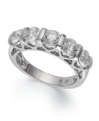 With its polished setting, and stunning five-stone design, this wedding band is the perfect celebration of marriage. Ring features five, round-cut, certified diamonds (2 ct. t.w.) in a 14k white gold setting. With its polished setting, and stunning five-stone design, this wedding band is the perfect celebration of marriage. Ring features five, round-cut, certified diamonds (2 ct. t.w.) in a 14k white gold setting.