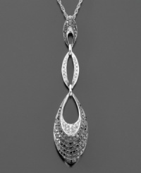 Take a journey of style: this eye-catching diamond necklace features round-cut black & white diamonds (1 ct. t.w.) stunningly arranged in a 14k white gold pendant. Approximate length: 16 inches. Approximate drop: 2-1/4 inches. Take a journey of style: this eye-catching diamond necklace features round-cut black & white diamonds (1 ct. t.w.) stunningly arranged in a 14k white gold pendant. Approximate length: 16 inches. Approximate drop: 2-1/4 inches.