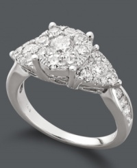 Sparkle to last a lifetime. This stunning diamond engagement ring features clusters of round-cut diamonds (1-1/2 ct. t.w.) set in 14k white gold. Sparkle to last a lifetime. This stunning diamond engagement ring features clusters of round-cut diamonds (1-1/2 ct. t.w.) set in 14k white gold.