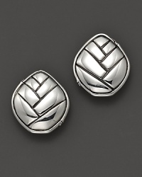 Modeled after the bamboo plant, these bold, simple sterling earrings gleam with sophistication. Modeled after the bamboo plant, these bold, simple sterling earrings gleam with sophistication.