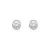 .925 Sterling Silver Rhodium Plated 5mm April Birthstone Round Bezel CZ Solitaire Basket Stud Earrings for Baby and Children & Women with Screw-back (White Topaz)