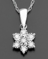 A gorgeous arrangement of round-cut diamonds (1/10 ct. t.w.) set in lustrous 14k white gold. Approximate necklace length: 18 inches. Approximate drop: 1/2 inch.