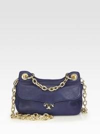 Luxurious leather accented with radiant hardware and a logo emblem.Chain top handle, 3½ dropChain shoulder strap, 24½ dropMagnetic flap closureCotton lining8½W X 6½H X 2½DImported Luxurious leather accented with radiant hardware and a logo emblem.Chain top handle, 3½ dropChain shoulder strap, 24½ dropMagnetic flap closureCotton lining8½W X 6½H X 2½DImported