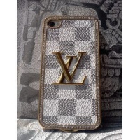 Limited Edition LV Print on Front with Gold Frame Leather Case for Iphone 4/4s Limited Edition LV Print on Front with Gold Frame Leather Case for Iphone 4/4s