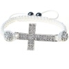 Silver Tone Cross White Crystals Cord Macrame Beaded Adjustable Bracelet