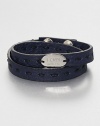 A double wrap bracelet of fine Italian leather is offset by a silver logo accent.LeatherAbout 16 diam.Made in Italy