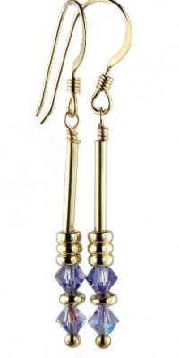 Damali SPARKLE STICKS 14K Gold Dangle Earrings December Tanzanite Swarovski Crystal Elements are 1 1/2 Inches