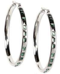 Be the talk of the party. These Nine West earrings feature a classic hoop silhouette embellished with plastic erinite stones. Finished with a click-top closure. Crafted in imitation rhodium mixed metal. Approximate diameter: 2 inches. Be the talk of the party. These Nine West earrings feature a classic hoop silhouette embellished with plastic erinite stones. Finished with a click-top closure. Crafted in imitation rhodium mixed metal. Approximate diameter: 2 inches.