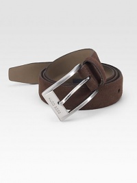 A sophisticated classic, designed in soft suede with a brushed silver buckle. About 1 wide Imported A sophisticated classic, designed in soft suede with a brushed silver buckle. About 1 wide Imported
