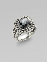 From the Moonlight Ice Collection. Faceted hematite, framed in a pavé diamond bezel, on a split cable band of sterling silver. Diamonds, 0.3 tcw Hematite Sterling silver About ¾ square Imported From the Moonlight Ice Collection. Faceted hematite, framed in a pavé diamond bezel, on a split cable band of sterling silver. Diamonds, 0.3 tcw Hematite Sterling silver About ¾ square Imported