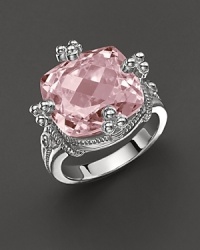 Pink crystal stone set in textured sterling silver. Designed by Judith Ripka. Pink crystal stone set in textured sterling silver. Designed by Judith Ripka.