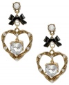 Your heart will drop for this design. Betsey Johnson's stunning drop earrings feature a golden rope heart accented with crystal accents. Crafted in gold tone mixed metal with hematite tone ribbon accents. Approximate drop: 1-3/4 inches.