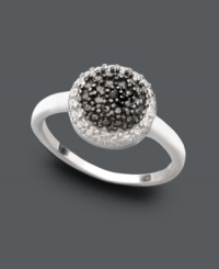 A smooth circle in chic contrasting colors makes the perfect statement. Victoria Townsend's dynamic ring highlights round-cut black and white diamond accents within a polished sterling silver setting. Size 7. A smooth circle in chic contrasting colors makes the perfect statement. Victoria Townsend's dynamic ring highlights round-cut black and white diamond accents within a polished sterling silver setting. Size 7.