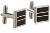 Geoffrey Beene Mens Polished Rhodium Square With Dark Grey Epoxy Center Stripe Cufflinks, Grey/Black, One Size