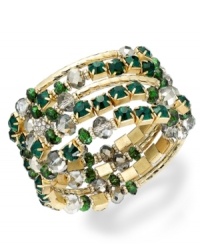 Make them green with envy with this lovely bracelet from INC International Concepts. Crafted from 14k gold-plated mixed metal and accented with emerald glass beads, fireballs, textured tubes, spacers, clear glass accents and cupchain. Approximate length: 7 inches. Make them green with envy with this lovely bracelet from INC International Concepts. Crafted from 14k gold-plated mixed metal and accented with emerald glass beads, fireballs, textured tubes, spacers, clear glass accents and cupchain. Approximate length: 7 inches.