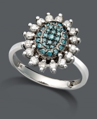 Accent your accessory collection with sweet color for spring. Bella Bleu by Effy Collection ring features sparkling blue diamonds (1/5 ct. t.w.) in an oval-shaped pattern surrounded by a halo of round-cut white diamonds (3/8 ct. t.w.). Setting and band crafted in 14k white gold. Accent your accessory collection with sweet color for spring. Bella Bleu by Effy Collection ring features sparkling blue diamonds (1/5 ct. t.w.) in an oval-shaped pattern surrounded by a halo of round-cut white diamonds (3/8 ct. t.w.). Setting and band crafted in 14k white gold.