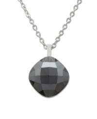 Get ready for the party in this retro 70s-inspired design. Swarovski's sparkling Jet Hematite crystal hangs elegantly on a silver tone mixed metal chain. Approximate length: 14-7/8 inches. Approximate drop: 1 inch. Get ready for the party in this retro 70s-inspired design. Swarovski's sparkling Jet Hematite crystal hangs elegantly on a silver tone mixed metal chain. Approximate length: 14-7/8 inches. Approximate drop: 1 inch.