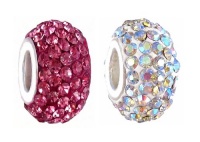 Two (2) Piece Pandora Style Charm Beads - Pave Crystal Style (14mm x 9mm) (fits Pandora, Biagi, Chamilia & Troll too) ~ Rose Pink and Clear AB Iridescent (FB168) Two (2) Piece Pandora Style Charm Beads - Pave Crystal Style (14mm x 9mm) (fits Pandora, Biagi, Chamilia & Troll too) ~ Rose Pink and Clear AB Iridescent (FB168)