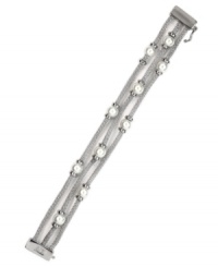 Add a silver streak to your wardrobe. AK Anne Klein's industrial-chic chain bracelet features three rows of plastic pearls. Set in imitation rhodium-plated mixed metal. Approximate length: 7-1/2 inches. Add a silver streak to your wardrobe. AK Anne Klein's industrial-chic chain bracelet features three rows of plastic pearls. Set in imitation rhodium-plated mixed metal. Approximate length: 7-1/2 inches.