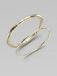 A simple, sophisticated, slender bangle of 18k yellow gold with a rich hammered texture. 18k yellow gold Diameter, about 2½ Imported Please note: Bracelets sold separately. A simple, sophisticated, slender bangle of 18k yellow gold with a rich hammered texture. 18k yellow gold Diameter, about 2½ Imported Please note: Bracelets sold separately.