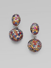 This colorful piece is set in sterling silver. Multi-colored sapphires Sterling silver Drop, about 1½ Post back Imported This colorful piece is set in sterling silver. Multi-colored sapphires Sterling silver Drop, about 1½ Post back Imported