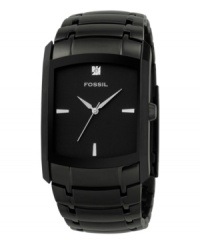 No frills, just inarguable style. This sleek Diamond collection watch from Fossil watch features a handsome black ion-plated bracelet and case, with a black dial and single diamond marker. three-hand movement. No frills, just inarguable style. This sleek Diamond collection watch from Fossil watch features a handsome black ion-plated bracelet and case, with a black dial and single diamond marker. three-hand movement.