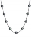 A row of pristine pearls make an elegant mark. This cultured black Tahitian pearl (8-10 mm) tin cup necklace is set in polished sterling silver. Approximate length: 20 inches.