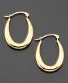 These gorgeous hoop earrings crafted in 14k gold feature a unique design and an eye-catching shape. Approximate diameter: 1/2 inch. Approximate drop: 3/4 inch.