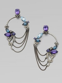 From the Silver Pop Superstud Collection. A pretty array of London blue topaz, sky blue topaz, iolite and tanzanite quartz in black rhodium plated sterling silver with a four-row chain drop. London blue and sky blue topaz Tanzanite quartz and iolite Black rhodium plated sterling silver Hinge and 14k gold post back Drop, about 2½ Imported From the Silver Pop Superstud Collection. A pretty array of London blue topaz, sky blue topaz, iolite and tanzanite quartz in black rhodium plated sterling silver with a four-row chain drop. London blue and sky blue topaz Tanzanite quartz and iolite Black rhodium plated sterling silver Hinge and 14k gold post back Drop, about 2½ Imported