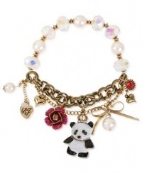 Betsey Johnson Antique Gold-Tone Glass Half Stretch Panda Bracelet