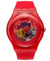 Swatch brings the retro cool with this colorful Red Lacquered collection watch.