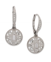 Roundabout fashion. This pair of lever-back drop earrings from Eliot Danori is crafted from rhodium-plated brass with crystals and cubic zirconias (1/4 ct. t.w.) bringing luster to the fore. Approximate drop: 1/2 inch. Roundabout fashion. This pair of lever-back drop earrings from Eliot Danori is crafted from rhodium-plated brass with crystals and cubic zirconias (1/4 ct. t.w.) bringing luster to the fore. Approximate drop: 1/2 inch.