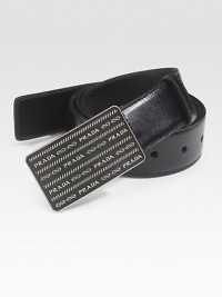 Smooth leather with steel logo plate buckle. About 1¼ wide Made in Italy Smooth leather with steel logo plate buckle. About 1¼ wide Made in Italy