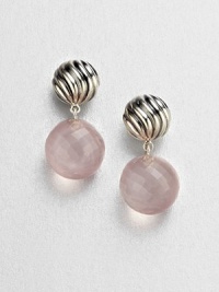 From the Elements Collection. An exquisite style featuring a beautifully faceted rose quartz drop and a textured sterling silver ball. Rose quartzSterling silverDrop, about 1Post backImported From the Elements Collection. An exquisite style featuring a beautifully faceted rose quartz drop and a textured sterling silver ball. Rose quartzSterling silverDrop, about 1Post backImported