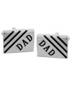 The perfect way to show him you care. These personalized cuff links feature the word DAD written on the surface in black rhodium. Crafted in stainless steel. Approximate size: 3/4 inch x 5/8 inch.
