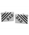 The perfect way to show him you care. These personalized cuff links feature the word DAD written on the surface in black rhodium. Crafted in stainless steel. Approximate size: 3/4 inch x 5/8 inch.