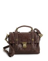 THE LOOKLock on front flapLeather top handleDetachable leather strapTwo interior zip pocketsFully linedTHE FIT9W X 5½H X 3DShoulder strap, about 23½-25Top handle drop, 3THE MATERIALLambskin leatherLining: cottonORIGINImported