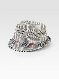 Multicolored print patterns adorn this classic fedora shaped in fine paper straw.StrawDry cleanImported Multicolored print patterns adorn this classic fedora shaped in fine paper straw.StrawDry cleanImported