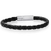 Genuine Braided Black Leather Ladies Bracelet 6 mm 7 inches with Locking Stainless Steel Clasp
