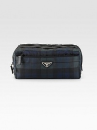 Printed with a Scotch plaid. Three zip pockets Zip closure 11½W X 4H X 5½D Made in Italy Printed with a Scotch plaid. Three zip pockets Zip closure 11½W X 4H X 5½D Made in Italy