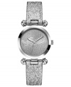Flaunt iconic style from GUESS with a glitter-covered watch in silver sparkle.