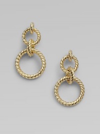 From the Cable Classics Collection. A sophisticated, drop style crafted in radiant 18k gold. 18k goldDrop, about 1¼Post backImported From the Cable Classics Collection. A sophisticated, drop style crafted in radiant 18k gold. 18k goldDrop, about 1¼Post backImported