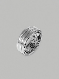 A ridged band of fine silver is finished with etched deisgns on the sides and inside of the band. From the Bedeg Collection Silver 0.35 wide Imported A ridged band of fine silver is finished with etched deisgns on the sides and inside of the band. From the Bedeg Collection Silver 0.35 wide Imported