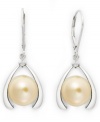 Good luck and a touch of polish. These sophisticated horseshoe-shaped earrings feature a cultured golden South Sea pearl (10-12 mm) and sparkling diamond accents. Earrings secure with a sterling silver lever backing. Approximate drop: 1 inch.