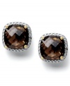 Up your glam factor. Victoria Townsend's stunning stud earrings feature cushion-cut smokey topaz (12 ct. t.w.) and sparkling diamond accents. Crafted in 18k gold over sterling silver. Approximate diameter: 1/2 inch.