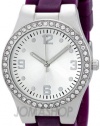 JM Silver Dial Crystal Set Bezel Purple Rubber Ladies Watch ZRT8031