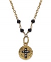 A look that's sure to lift your spirits. This cross pendant, set in 14k gold over sterling silver and oxidized sterling silver, features cubic zirconia accents offset for a lustrous look. Approximate length: 16 inches. Approximate drop: 3/4 inch.