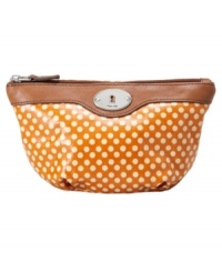 Fossil's dome cosmetic case comes in fun color combos, in easy-to-clean coated canvas. Fossil's dome cosmetic case comes in fun color combos, in easy-to-clean coated canvas.